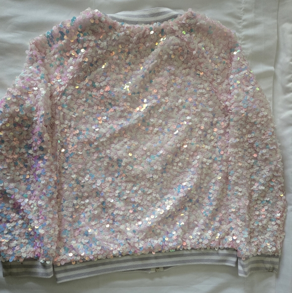 Girls More Than Magic White Sequin Full Zip Varsity Style Jacket Med 7/8 - Picture 2 of 6